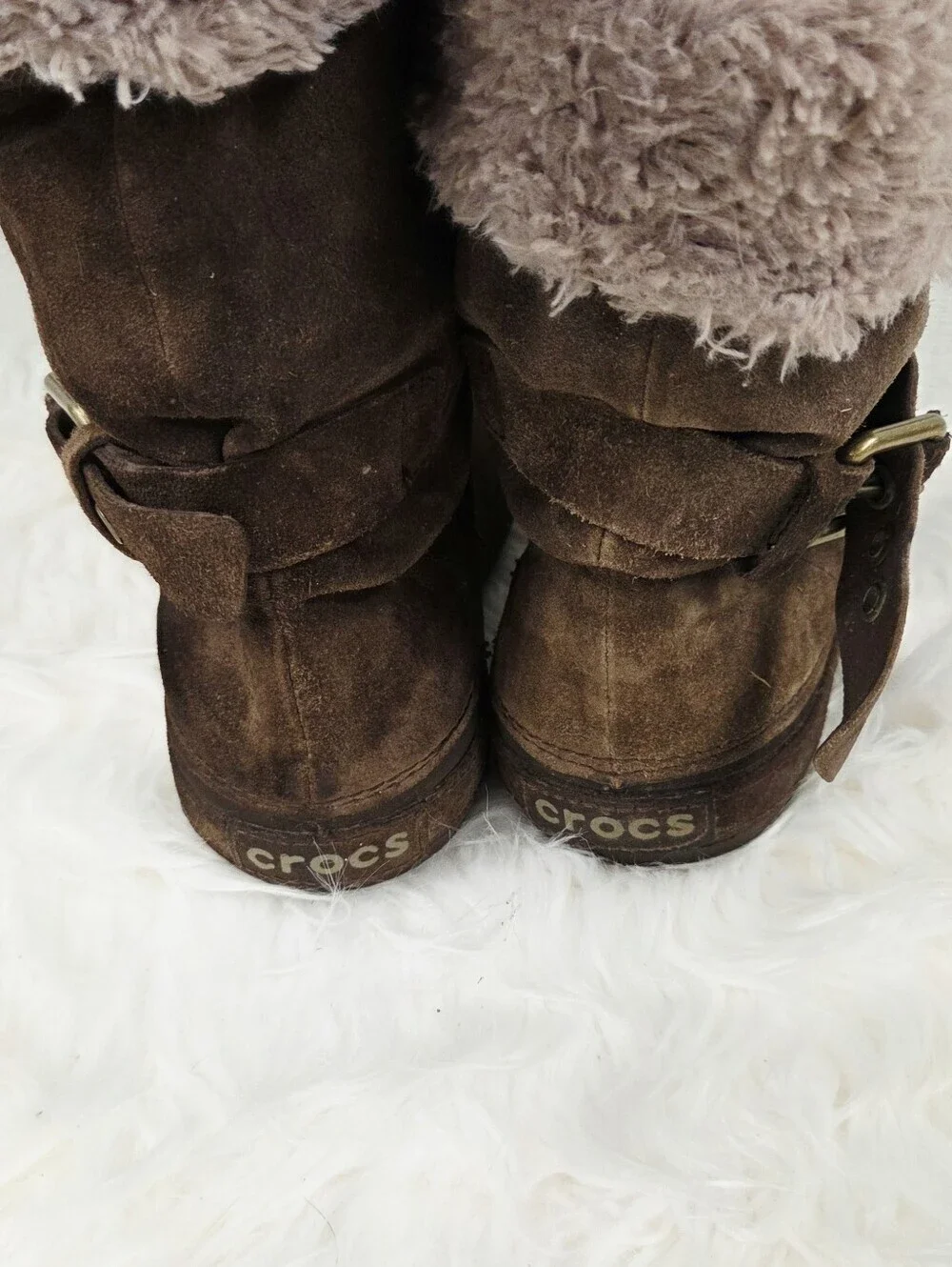 CROCS 9 Brown Faux Fur-Lined Mid-Calf Boots